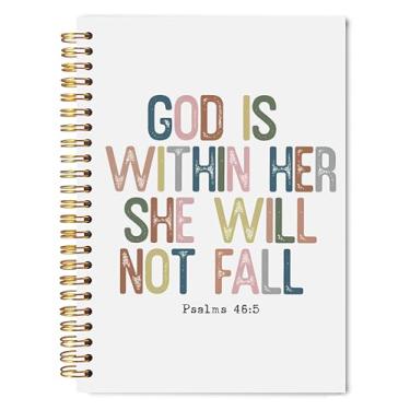 Imagem de Welshower Caderno cristão inspirador 13 x 20 cm, God is Within Her She Will Not Fall Versículo da Bíblia Caderno de oração para anotações, caderno espiral de capa dura cristã
