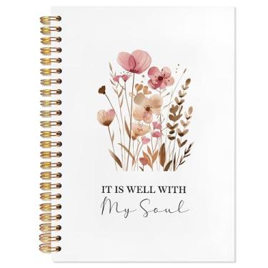 Imagem de YTRGI Caderno da Bíblia It Is Well with My Soul, cadernos cristãos florais boho para anotações, diário de oração para mulheres, caderno espiral religioso 14 x 21 cm