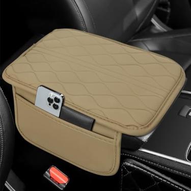 Imagem de HQRNYP Capa de console central de carro, capa de descanso de braço para carro, almofada protetora de caixa de assento de braço de couro com 2 sacos de armazenamento, proteção universal para corrimão