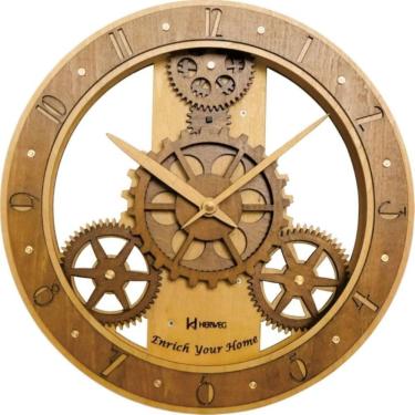 Imagem de Relogio Parede Engrenagens Herweg Madeira Carvalho 30Cm 6486