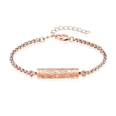 Imagem de Oinsi Pulseira de urna de girassol para cinzas barra cilíndrica joia de cremação para mulheres e homens memorial urna pingente de cinzas suporte pulseira, Adjustable, Aço inoxidável, Sem Pedra