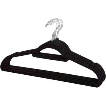 Imagem de Kit 10 Cabides de Veludo Slim Adulto Preto Antideslizante Ultrafino co