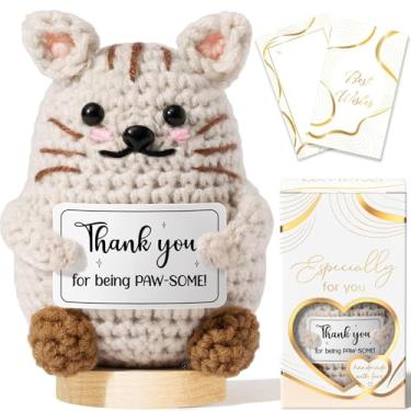 Imagem de Thank You Gifts for Women Emotional Support Crochet Plush, Handmade Funny Cat Crochet w/ Card Employee Appreciation Gifts for Teachers, Christmas Birthday Gift Set for Women Coworkers Nurse Boss Staff