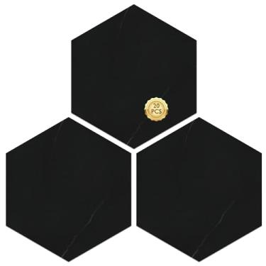 Imagem de MORCART 20 peças de azulejos de piso destacáveis e colados, capas de vinil hexagonais atualizadas, 3 metros quadrados, à prova d'água, piso removível DIY para banheiro, cozinha, quarto, escadas