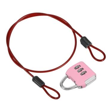 Imagem de PATIKIL Cabo de aço de segurança com trava de combinação de 3 dígitos, 1 conjunto de cadeado de viagem revestido de 4 m, laço duplo para mala de bagagem, vermelho claro, rosa claro