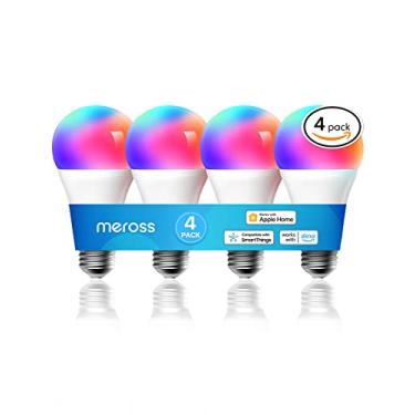 Imagem de meross Lâmpada Inteligente, Lâmpadas Led Smart Wifi Compatíveis com Apple Homekit, Siri, Alexa, Smartthings, E26 Regulável Multicolorido 2700K-6500K Rgbww, 900 Lúmens Equivalente A 60W, Pacote de 4