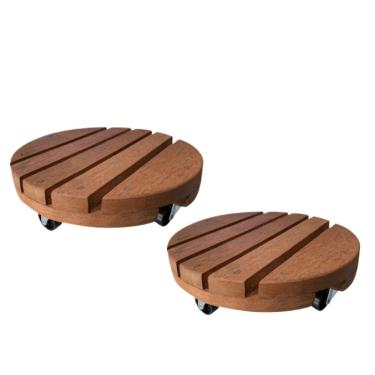 Imagem de Kit 2 Suportes Redondo Madeira Com Rodinhas Para Botijão Ou Vaso De Planta 30CM Suporta Até 80 kg - Ideal para Cozinha, Varanda e Jardim(Suporte - 30CM)