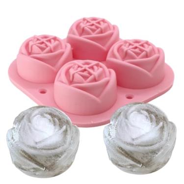 Imagem de Forma de Gelo Grande em Silicone Rosa Flor 4 Cavidades – Ideal para Bebidas Chocolates e Sabonetes Decorativos (Rosa)