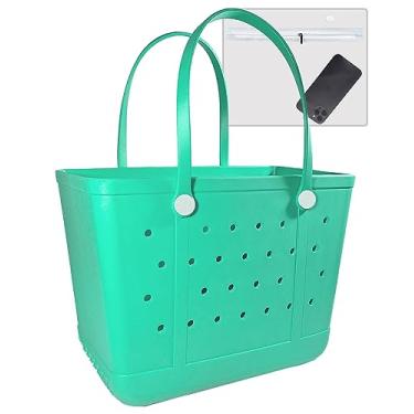 Imagem de Urvczza Bolsa de praia de borracha, bolsa feminina à prova d'água, para viagens, piscinas e academias, Verde, X-Large, Bolsa de praia à prova d'água