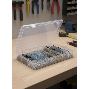 Imagem de Caixa organizadora de plástico de 18 grades com divisórias ajustáveis – solução de armazenamento transparente para joias, artesanato, fitas Washi, miçangas e peças pequenas