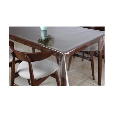 Imagem de Tuechilles Toalha de mesa de plástico transparente de 139,7 cm x 180,3 cm grossa 0,13 mm, toalha de mesa retangular para proteger a mesa de jantar à prova d'água/borda reta à prova de óleo - (1 peça)