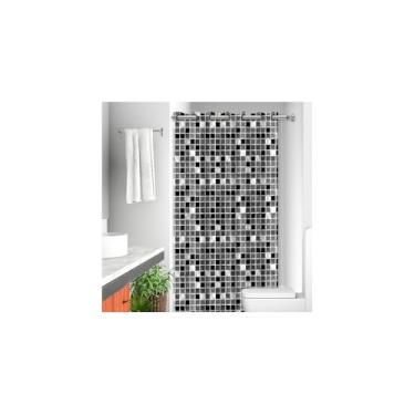 Imagem de Cortina de Box PVC, Pastilha Preta com Ilhós, Antimofo, 138x198cm, para Banheiro