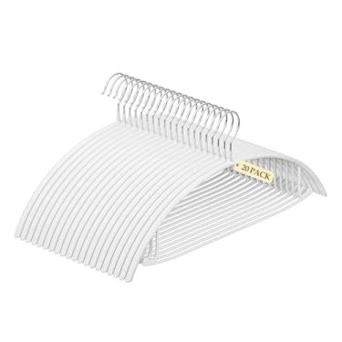 Imagem de UEAKPIC Cabides de metal resistente, pacote com 20, revestimento de PVC antiderrapante, sem batidas nos ombros, cabides de roupas para suéteres, casacos, camisas, saias, jaquetas, brancos