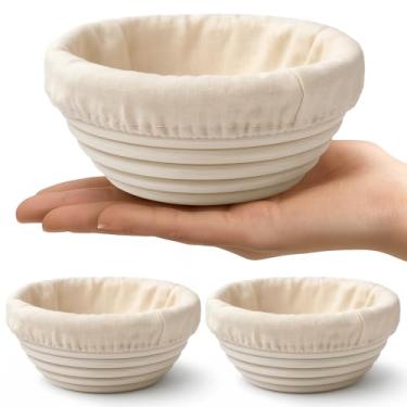 Imagem de Fanfanwin Pacote com 2 cestos à prova de pão com forros, cestos Banneton, tigelas à prova de massa para pão de fermento doméstico (5,1 x 5,1 polegadas redondo)