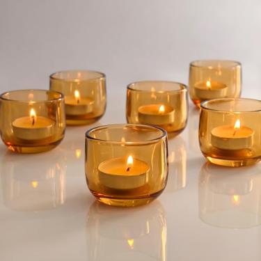 Imagem de Gurfuy Conjunto de 6 castiçais votivos de vidro – Suporte de vela para festivais de casamento, festas de fim de ano, mesa central, decoração de prateleira, outono, decoração de casa, âmbar