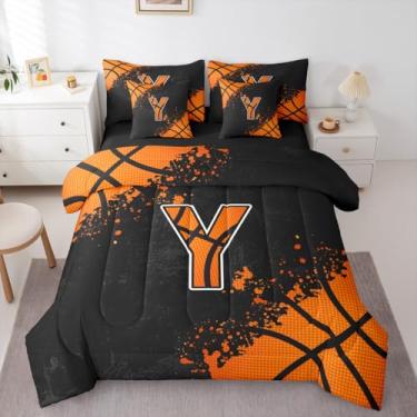 Imagem de Erosebridal Jogo de cama solteiro de basquete – Conjunto de cama em Y, conjunto de edredom temático esportivo com lençóis, jogos esportivos de bola, 7 peças, decoração de quarto
