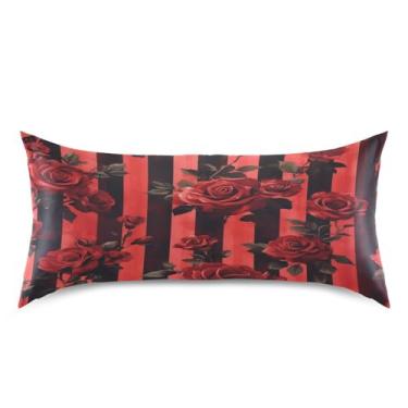 Imagem de ATTX Fronha listrada de rosas para o dia dos namorados com fecho de envelope para cabelo e pele, macia, respirável, suave, ambos os lados, capa de almofada de seda refrescante (King 50 x 101 cm, 1