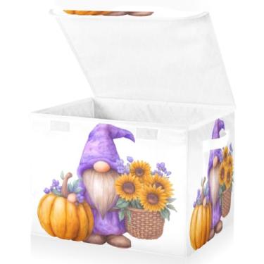 Imagem de Blueangle Caixas de armazenamento dobráveis 1 pacote, abóboras, girassóis, gnomos, cestas de armazenamento com tampas e alça para casa, quarto, armário e escritório (146)