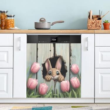 Imagem de ATTX Capa magnética para lava-louças Coelho da Páscoa, 58,4 cm C x 66 cm A, decoração da capa da máquina de lavar louça, decalques de armário doméstico e eletrodomésticos adesivos #63