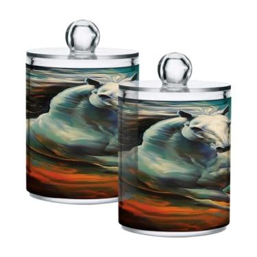 Imagem de ATTX Dispensador de suporte Qtip de pintura galopante de cavalo para bola de algodão, cotonete, frasco de boticário transparente, decoração de casa, pote de armazenamento de cozinha, pacote com 2 (56)
