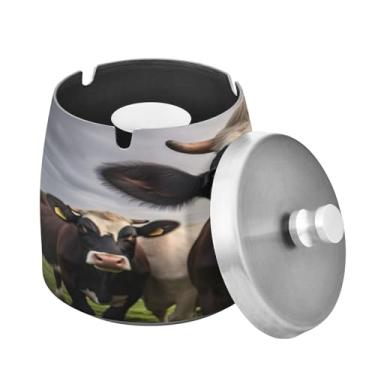 Imagem de Blueangle Cinzeiro engraçado de vaca com tampa para cigarros, à prova de vento/chuva, aço inoxidável, sem fumaça, inodoro, cinzeiro para uso interno ou externo (305)