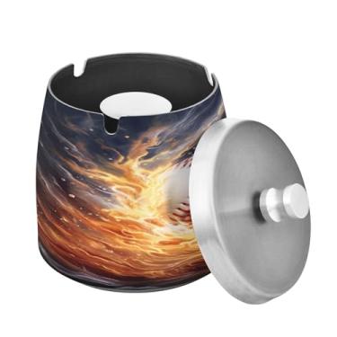 Imagem de Blueangle Cinzeiro de fogo de água de beisebol com tampa para cigarros, à prova de vento/à prova de chuva, aço inoxidável, sem fumaça, inodoro, cinzeiro para uso interno ou externo (447)