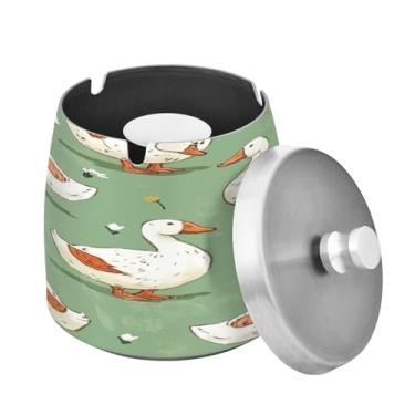 Imagem de Blueangle Cinzeiro de patos fofos com tampa para cigarros, à prova de vento/chuva, aço inoxidável, sem fumaça, inodoro, cinzeiro para uso interno ou externo (184)