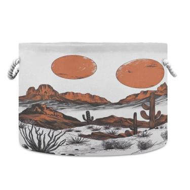 Imagem de SEHANY Cesta grande de armazenamento redonda de cowboy do deserto ocidental com alça de corda, cesto de roupa suja de lona para armazenamento de cobertores, cesta de armazenamento infantil para quarto