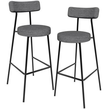 Imagem de Kit 02 Banquetas Alta Cozinha Bar Sala Jantar Estrutura Em Aço Milão L02 Linho Cinza Escuro - Lyam Decor