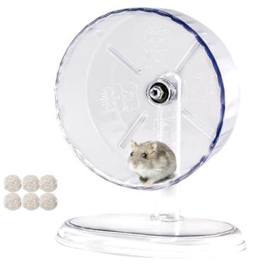 Imagem de Acsist Roda silenciosa para hamster, 21 cm, silenciosa, giratória, para hamster, antiderrapante e suporte ajustável para gerbos, ratos ou outros animais de estimação pequenos, transparente