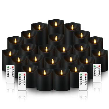 Imagem de kakoya Velas LED sem chamas operadas por bateria com controle remoto e temporizador, velas de pilar de plástico falso elétrico cintilante, conjunto de 24 (D3 x A 7.6 cm 10.2 cm 12.7 cm) preto
