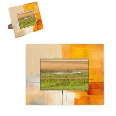 Imagem de hongjinglin Moldura para fotos de 12,7 x 17,8 cm, painel de madeira de madeira, pintura laranja, moldura para fotos com tapete de parede e mesa, para decoração de casa e amigos da família, ideias de