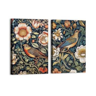 Imagem de William Morris Flower Birds Pavão Poster Kew Gardens Impressão em Tela Pintura Floral Arte de Parede Impressões Botânicas Sala de Estar Decoração de Casa (SKU5-2PCS, 28x35.6 cm), Emoldurado (Tela