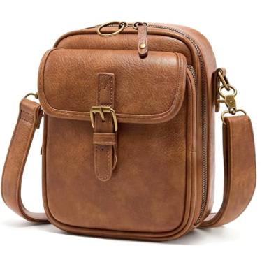 Imagem de Bolsas transversais pequenas para mulheres, bolsas carteiro de couro vegano, carteira vintage, antifurto, bolsas de ombro com compartimentos para cartões, Marrom retrô, Vintage