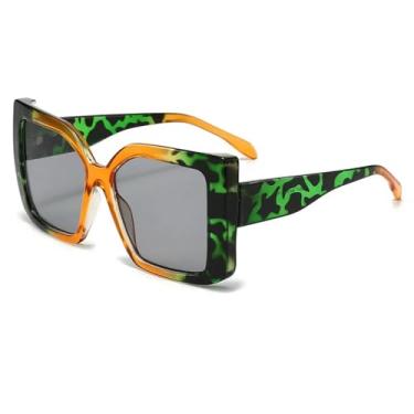 Imagem de Óculos de sol grandes com estampa de leopardo, moda para atividades ao ar livre, proteção solar, praia, férias (GreenLeopard)