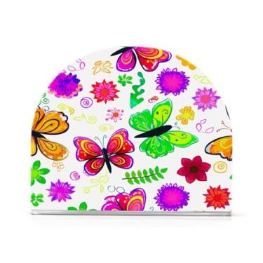 Imagem de Qilmy Porta-guardanapos de acrílico de borboletas coloridas, porta-guardanapos para mesas cozinha restaurante decoração de casa, suporte decorativo moderno para guardanapos de coquetel de papel de