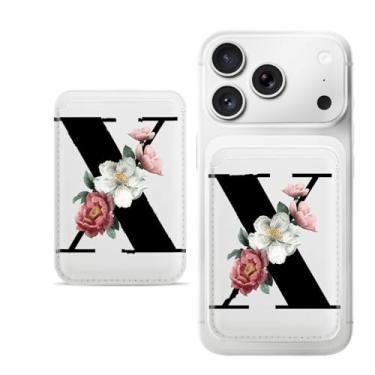 Imagem de Porta-cartão magnético X-letter para iPhone, capa fina de couro PU, capa para cartão, capa traseira para cartão, acessório de telefone fofo