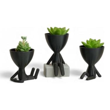 Imagem de Kit 3 Vasos Mini Vasinho Plantas Cactus Suculentas decoração de casa Vaso de Plásico com 8cm(Preto)