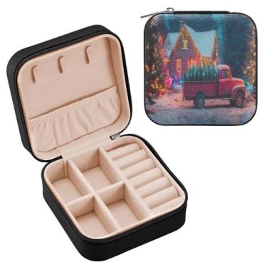 Imagem de Wassud Caixa de joias vintage de viagem de Natal para mulheres, meninas, senhoras, noiva, mini organizador de joias de couro PU, caixa quadrada de armazenamento de joias para brincos, anéis, colar