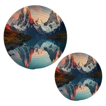 Imagem de Wassud Conjunto de trivet de montanha e lago para pratos quentes, suportes redondos de algodão, almofadas quentes, porta-copos elegantes, decoração de cozinha e acessórios, 2 peças