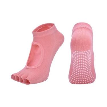 Imagem de Meias De Algodão Antiderrapantes Para Yoga E Pilates Femininas Respirá