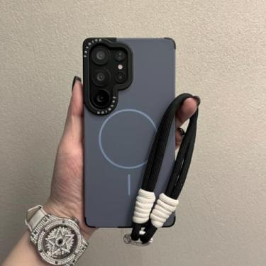 Imagem de HJZSZX Capa com cordão magnético fino e estampa de moldura para Samsung S24 Plus Pure Color (para Samsung S24 Plus/azul)