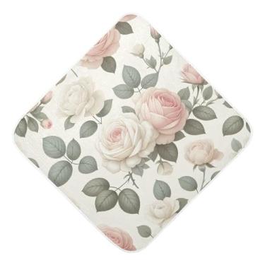Imagem de Burbuja Toalha de banho para bebê com rosas românticas - Toalha com capuz de musselina macia e absorvente para recém-nascidos, 76 x 76 cm
