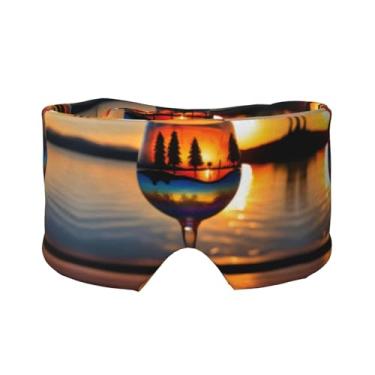 Imagem de Protetor de olhos e orelhas para dormir com estampa de copo de vinho pôr do sol, respirável, ajustável, blecaute, venda, confortável