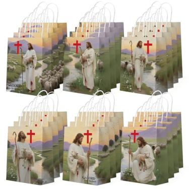 Imagem de Lednica Sacos de presente para convidados da igreja – 24 peças de sacos de papel cristãos com alças, leves e multiuso – presente de batismo, aniversário, hotel, lembrancinhas de festa