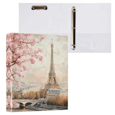 Imagem de STAYTOP Organizador de fichário redondo de cereja da Torre Eiffel, fichário de 3 anéis com prancheta (carta A4), fichário fofo para material de escritório escolar