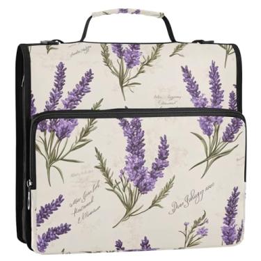 Imagem de Coikll Buquês de lavanda e fichário com zíper de texto, pasta de arquivo expansível, organizador de fichário com alça de ombro e alça para facilitar o transporte