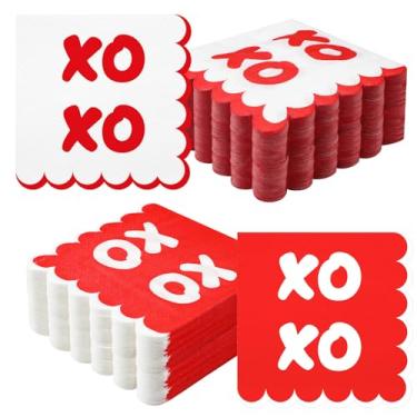 Imagem de Colarr 100 guardanapos de dia dos namorados recortados vermelho branco Xo guardanapos de papel descartáveis para artigos de festa de aniversário de casamento dos namorados