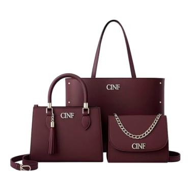 Imagem de Kit Bolsa Feminina Grande De Ombro Transversal De Mão 3 Peças (Bordô)