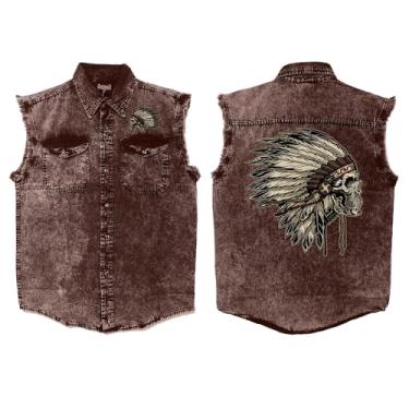 Imagem de Hot Leathers Camisa jeans masculina nativa tingida sem mangas
